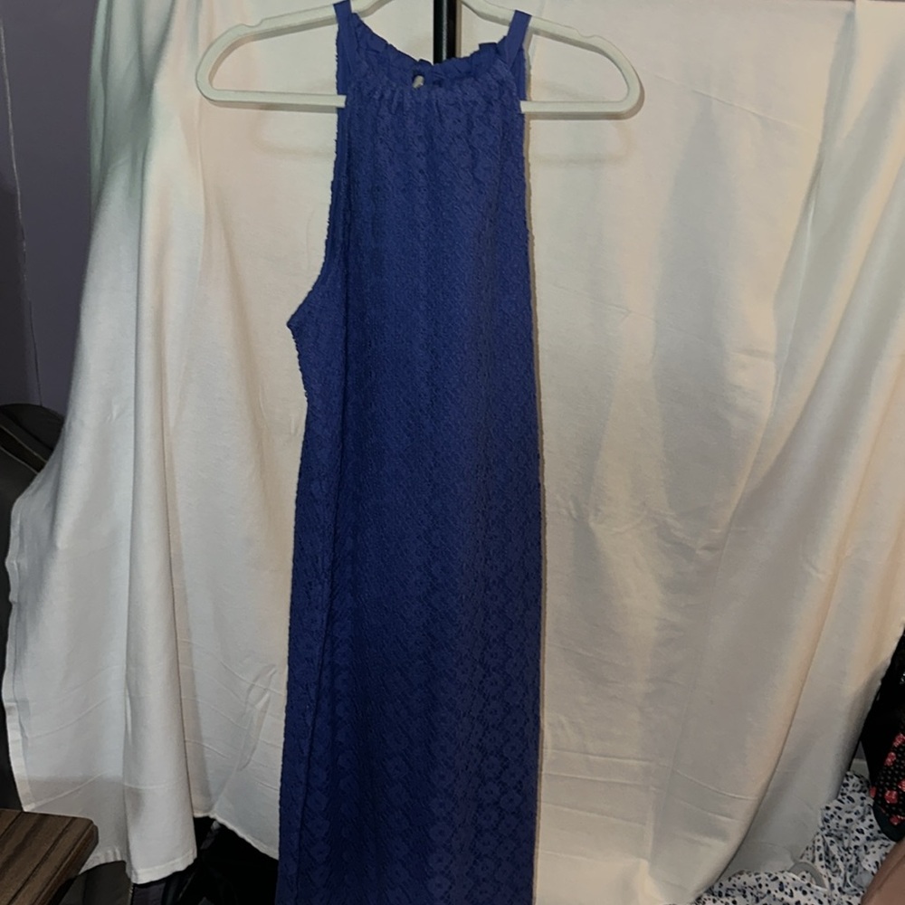 Blue Backless Sheath Dress with Halter Neckline for Cocktail